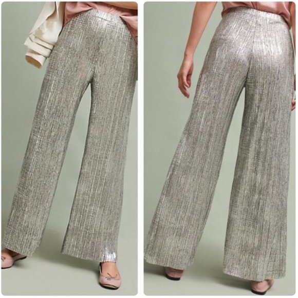 elevenses Pants - Elevenses Anthropologie Metallic Wide Leg Pants XXS